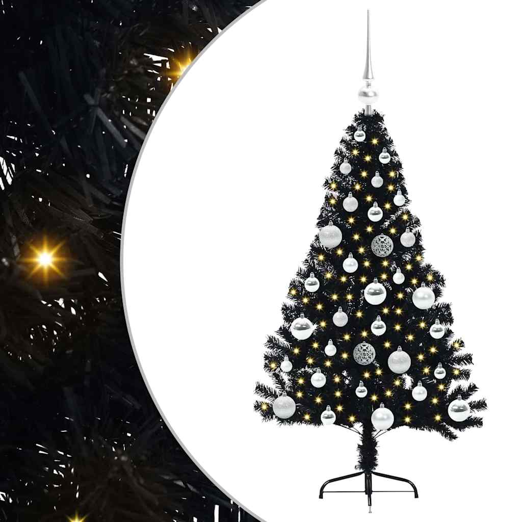Kunstig Forhåndsopplyst Juletre med 150 LED Svart 120 cm PVC