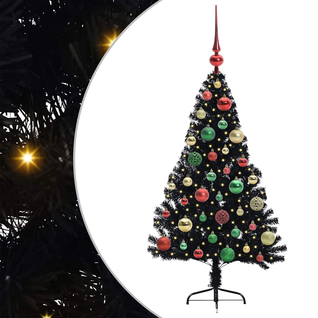 Kunstig Forhåndsopplyst Juletre med 150 LED Svart 120 cm PVC