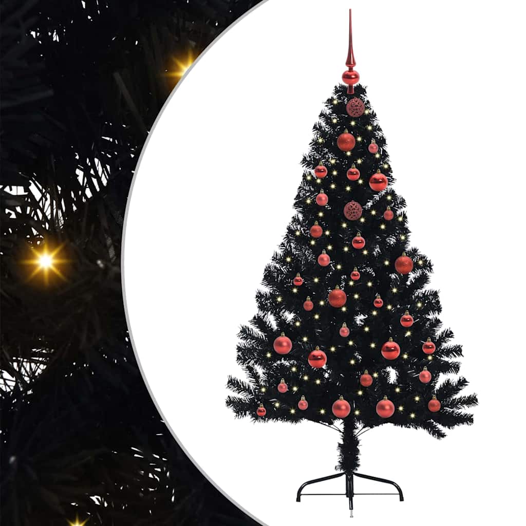 Kunstig Forhåndsopplyst Juletre med 150 LED Svart 150 cm PVC