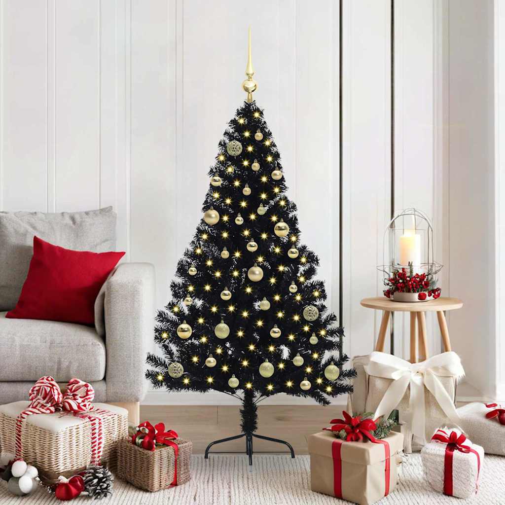 Kunstig Forhåndsopplyst Juletre med 150 LED Svart 150 cm PVC