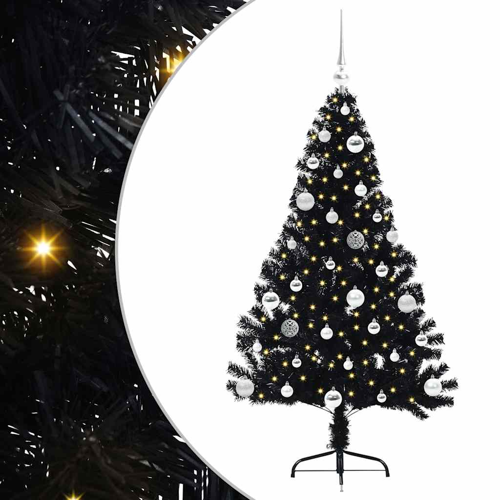 Kunstig Forhåndsopplyst Juletre med 150 LED Svart 150 cm PVC