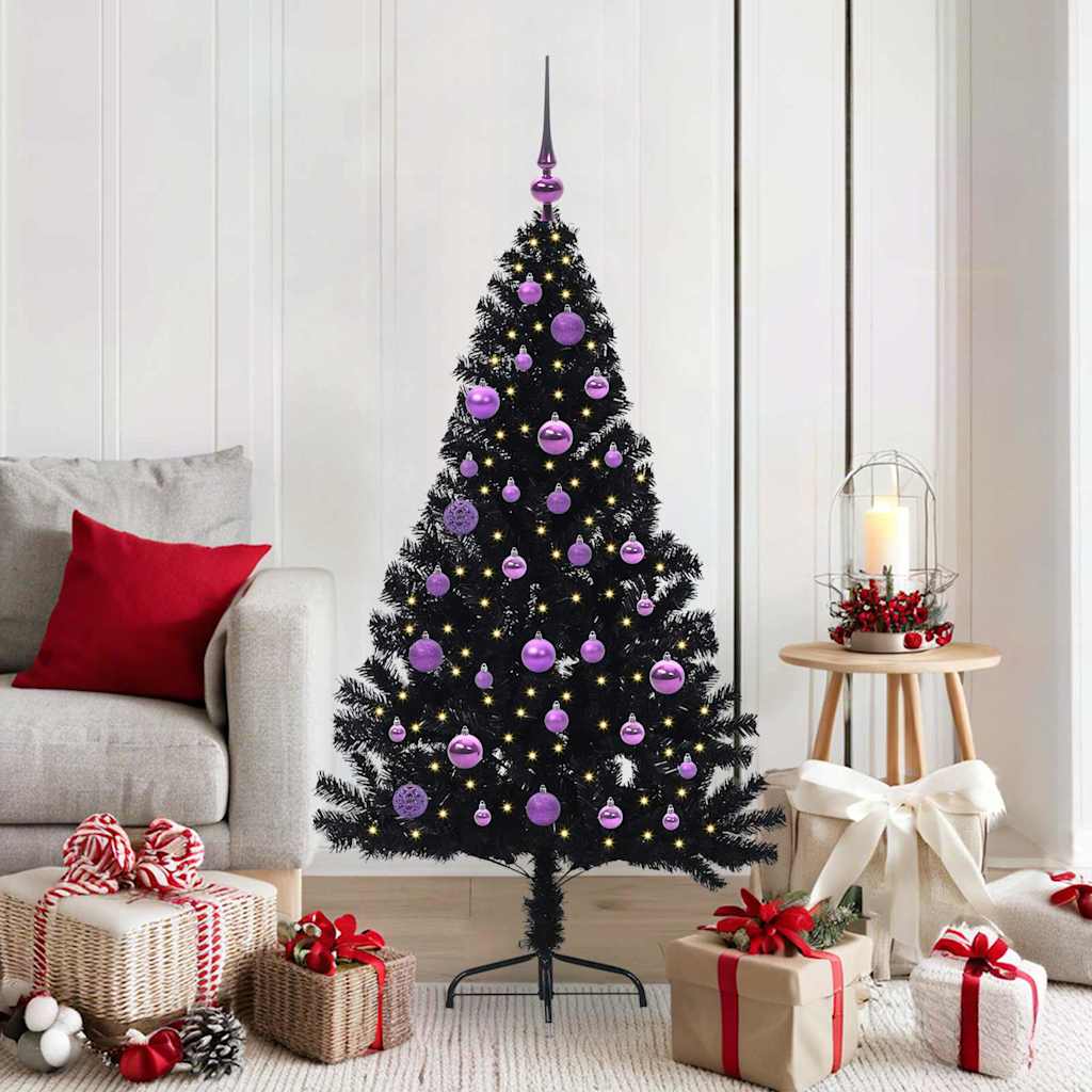 Kunstig Forhåndsopplyst Juletre med 150 LED Svart 150 cm PVC