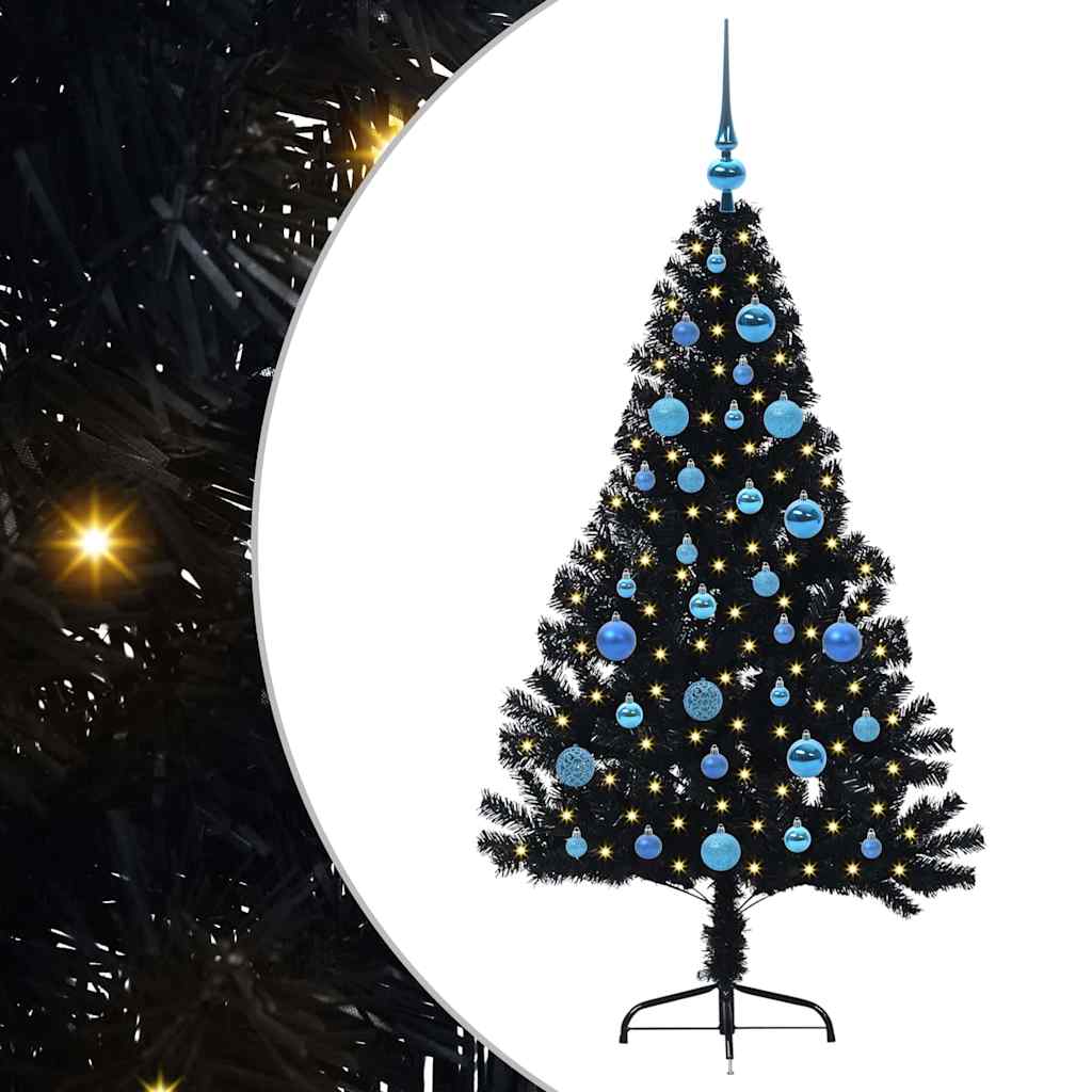 Kunstig Forhåndsopplyst Juletre med 150 LED Svart 150 cm PVC