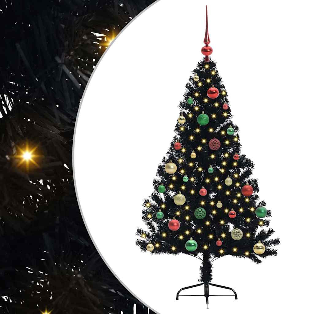 Kunstig Forhåndsopplyst Juletre med 150 LED Svart 150 cm PVC