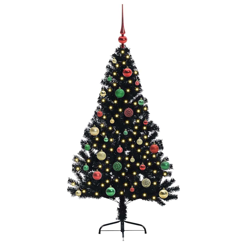 Kunstig Forhåndsopplyst Juletre med 150 LED Svart 150 cm PVC