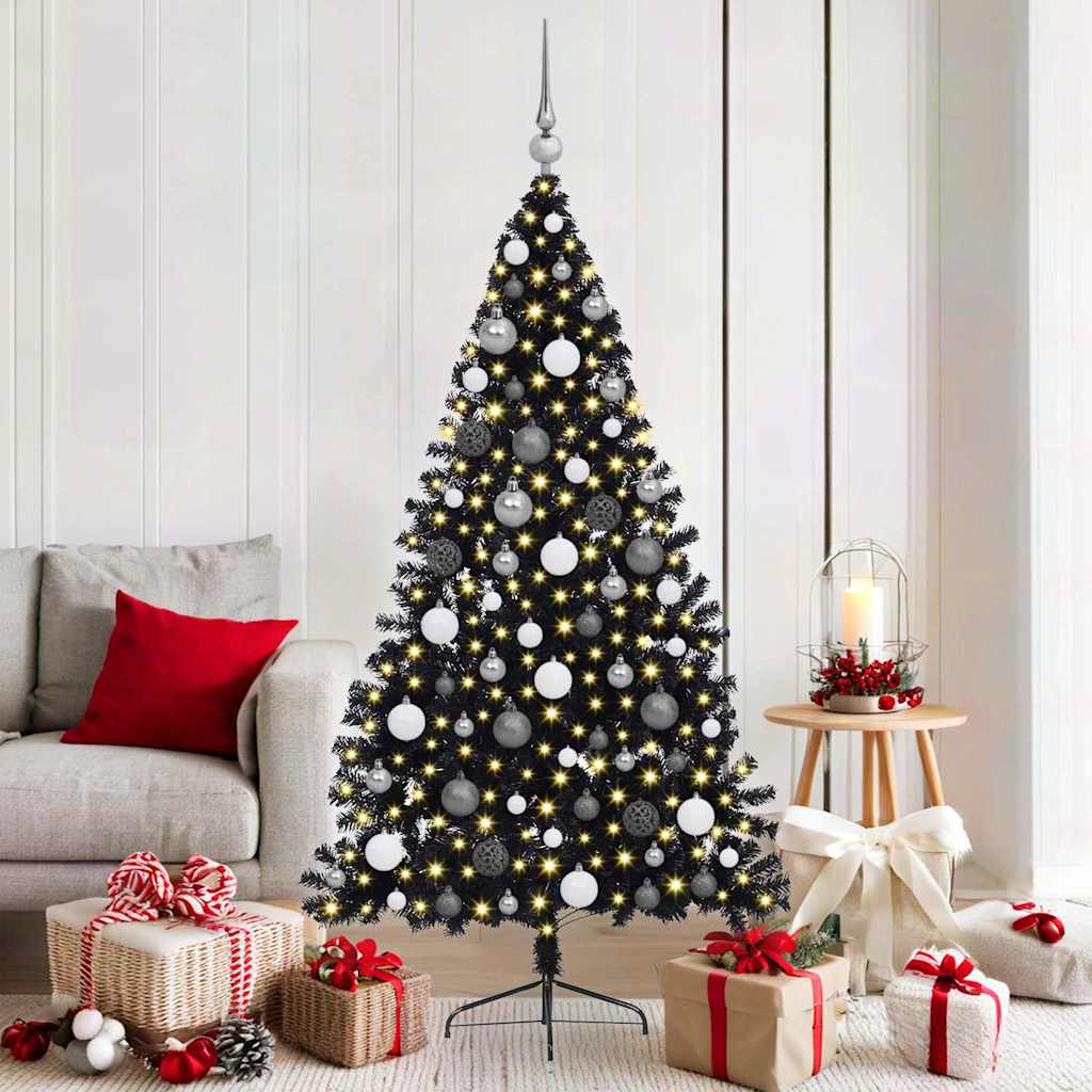 Kunstig forbelyst juletre med 300 LED Svart 180 cm PVC