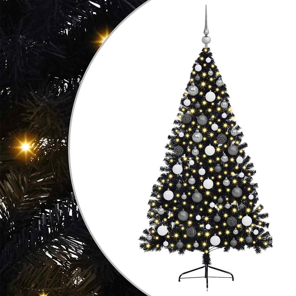 Kunstig forbelyst juletre med 300 LED Svart 180 cm PVC