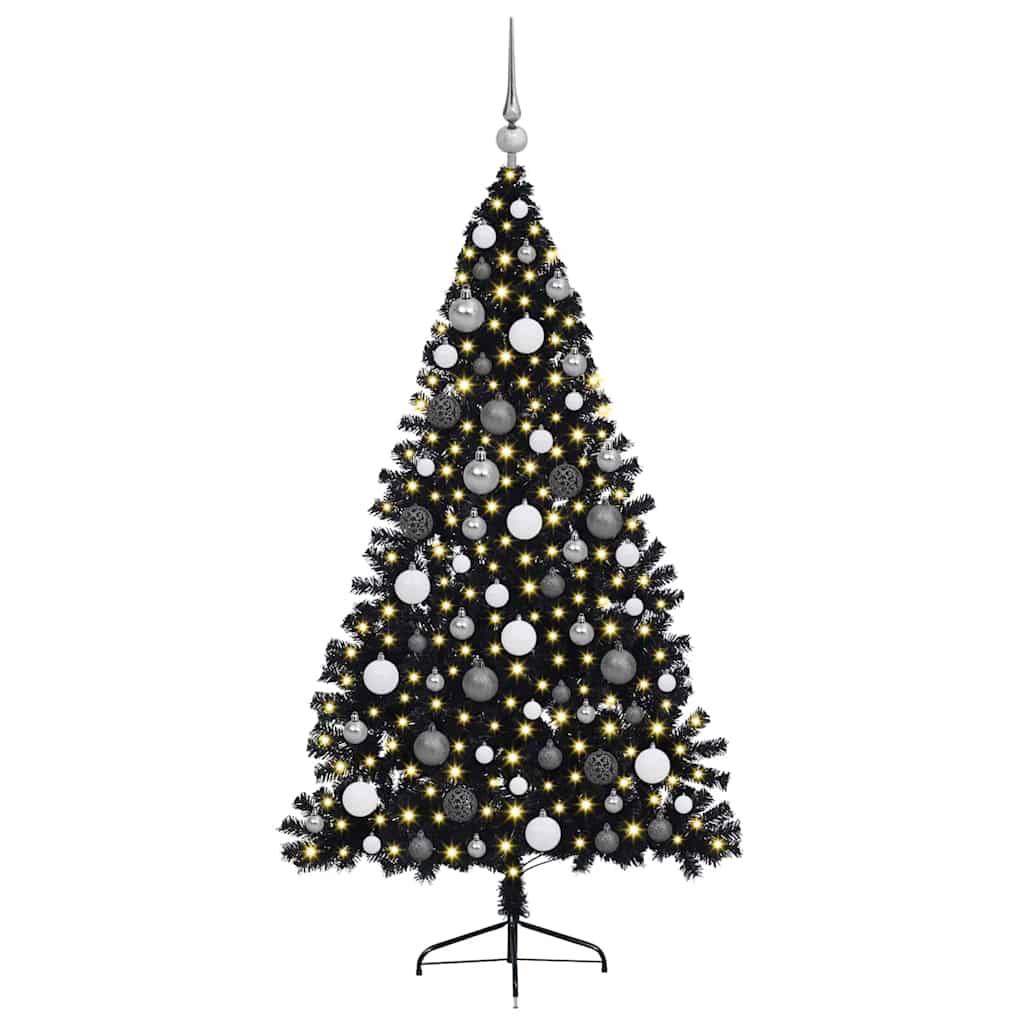 Kunstig forbelyst juletre med 300 LED Svart 180 cm PVC