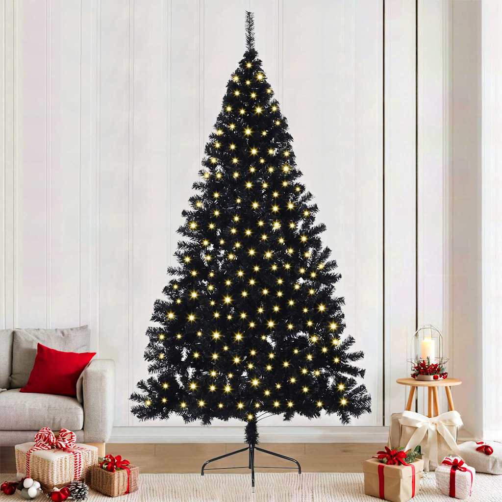 Juletre med dekorative strenglys Svart 240 cm
