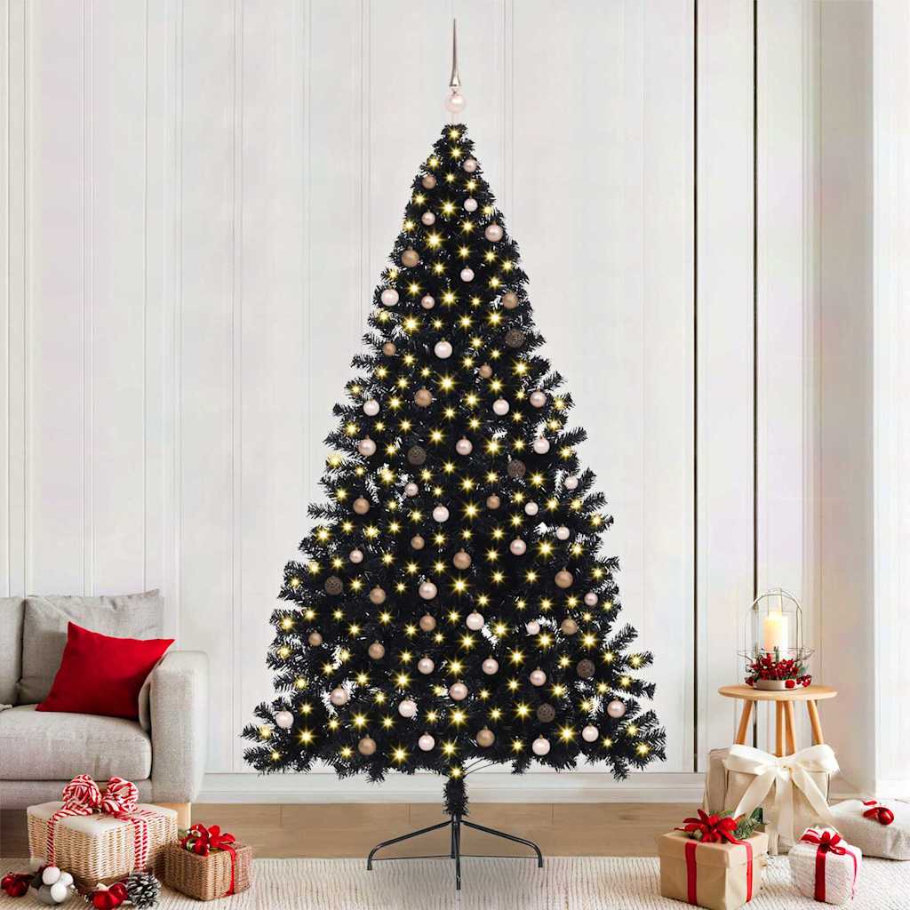 Kunstig forbelyst juletre med 300 LED Svart 240 cm PVC