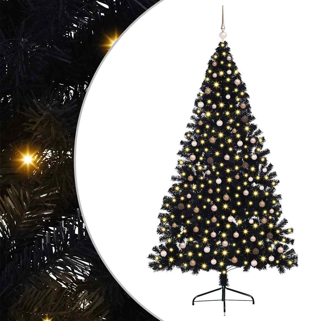 Kunstig forbelyst juletre med 300 LED Svart 240 cm PVC