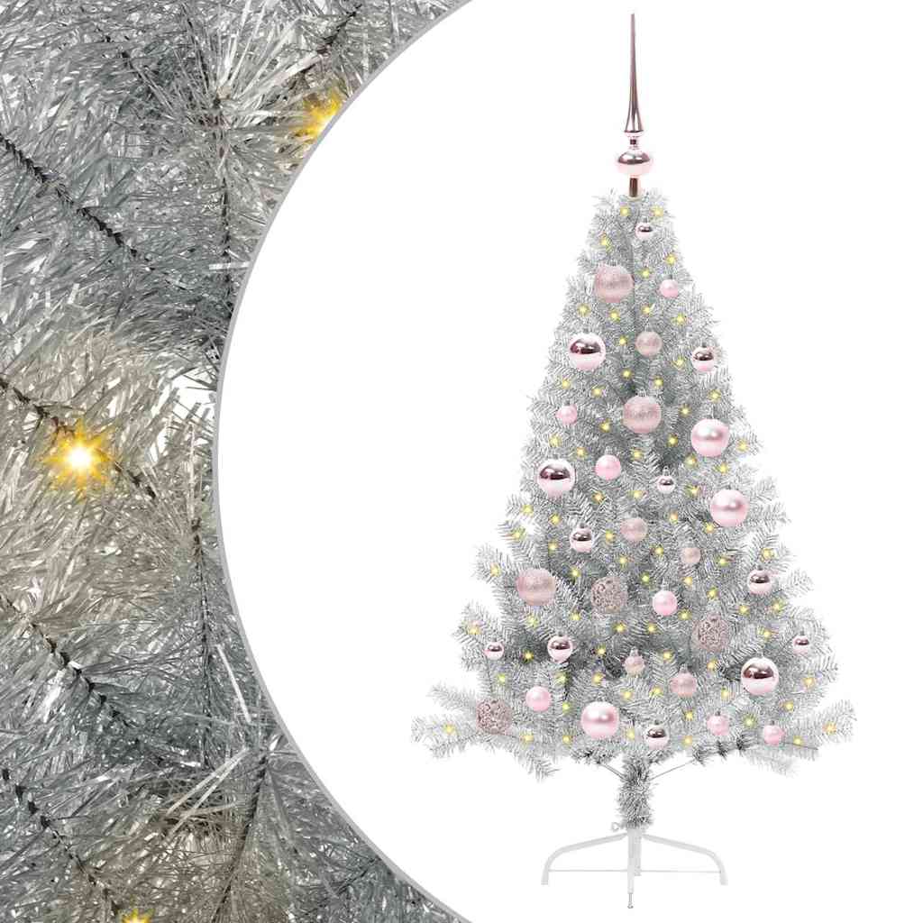 Kunstig forbelyst juletre sølv 120 cm PET