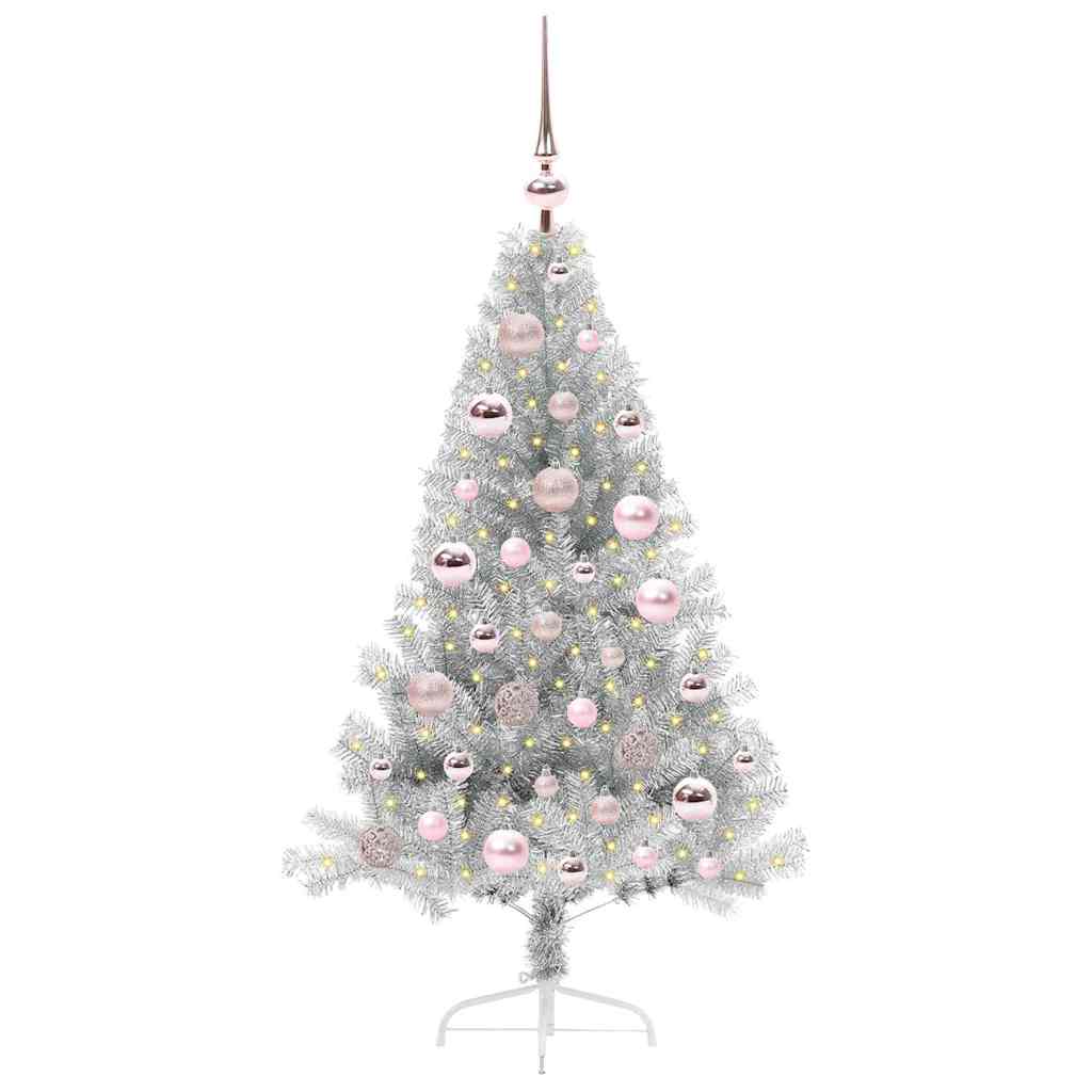 Kunstig forbelyst juletre sølv 120 cm PET