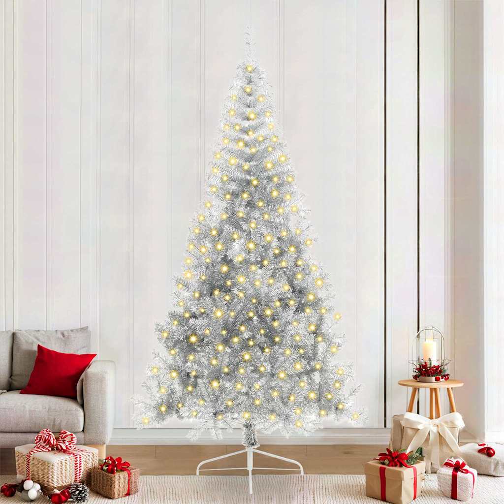 Kunstig forbelyst juletre med 300 LED sølv 240 cm PET