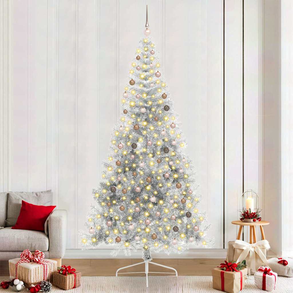Kunstig forbelyst juletre med 300 LED sølv 240 cm PET