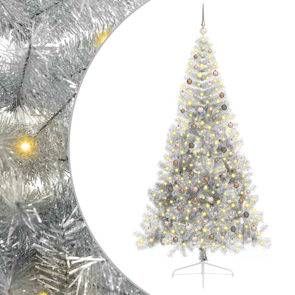 Kunstig forbelyst juletre med 300 LED sølv 240 cm PET