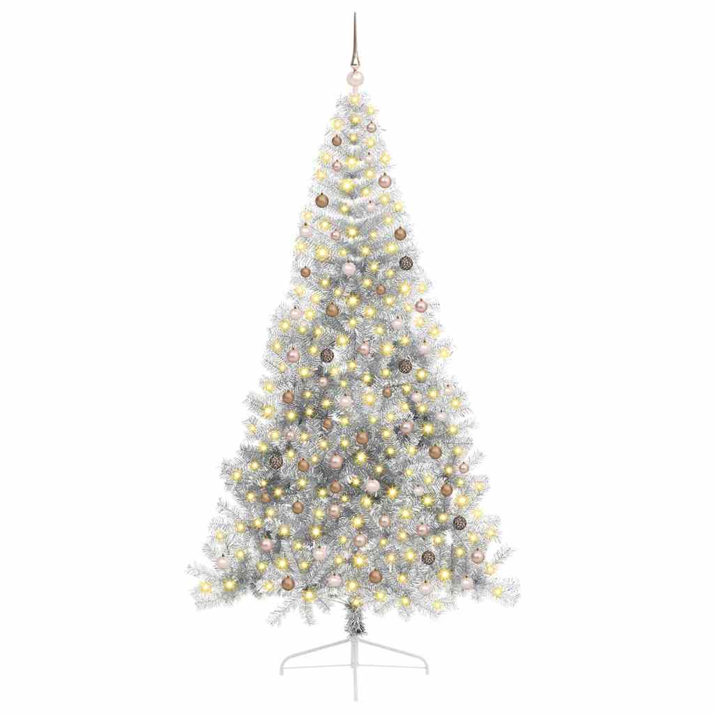 Kunstig forbelyst juletre med 300 LED sølv 240 cm PET