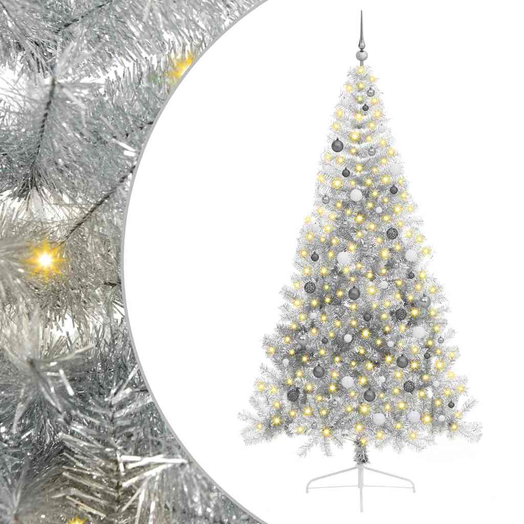 Kunstig forbelyst juletre med 300 LED sølv 240 cm PET