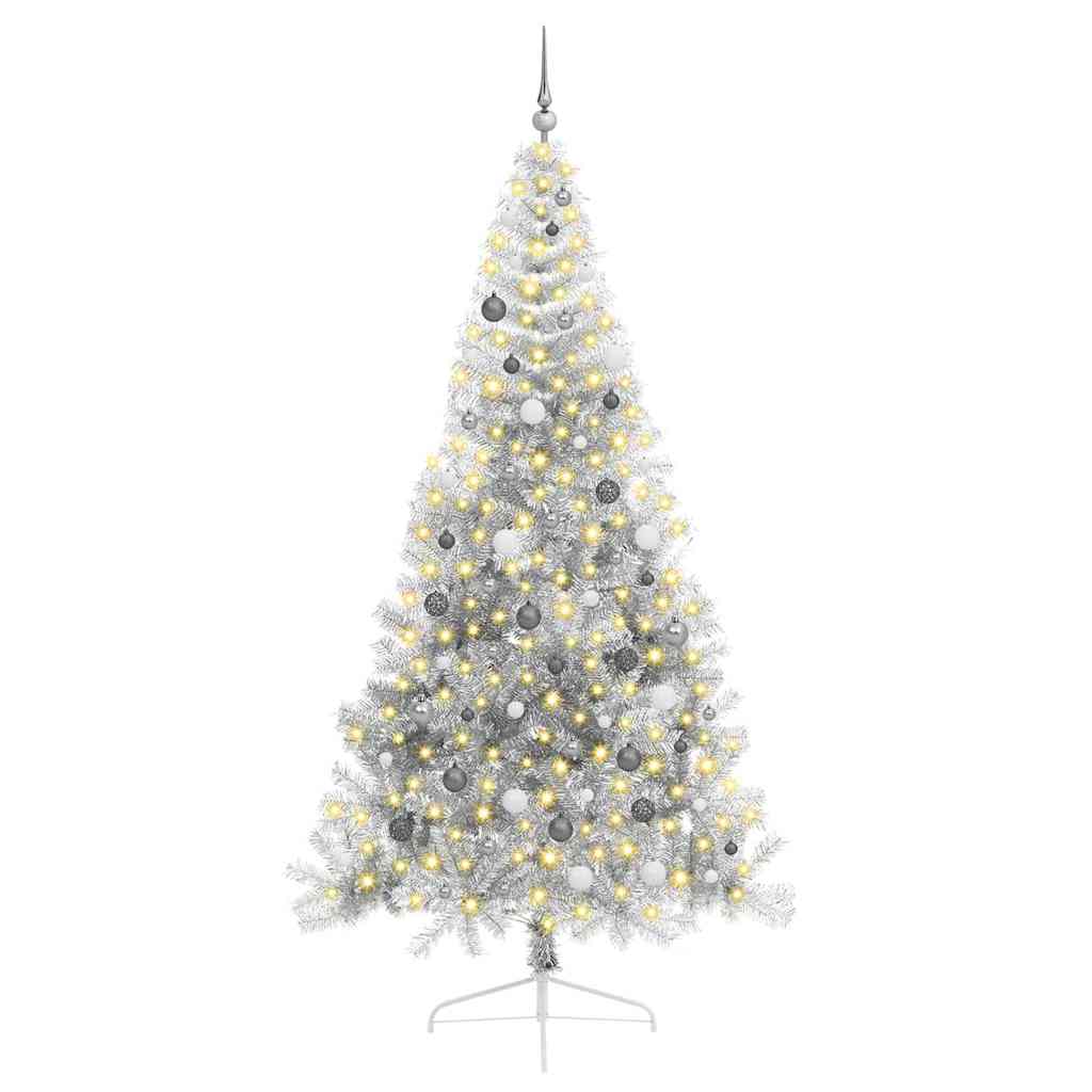 Kunstig forbelyst juletre med 300 LED sølv 240 cm PET