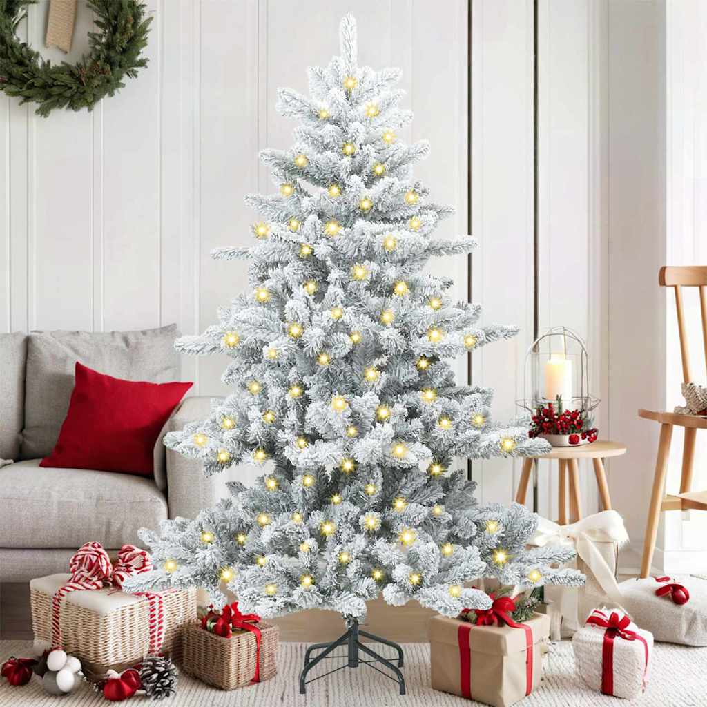 Kunstig sammensatt juletre med 150 LED-lamper Hvit 150 cm PVC