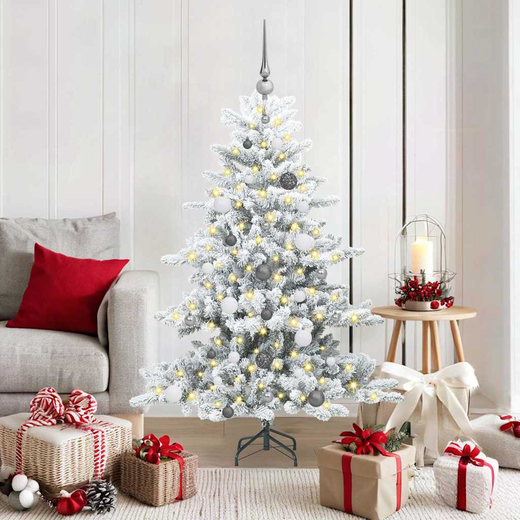 Kunstig sammensatt juletre med 150 LED-lamper Hvit 150 cm PVC