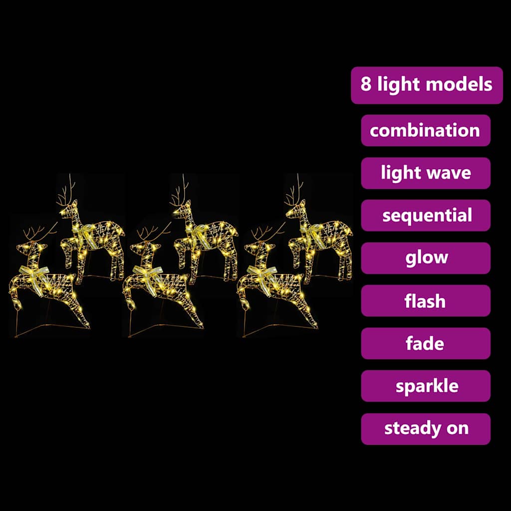LED Reinsdyr med 180 LED 6 pcs Gull 64 x 42 x 15 cm PET