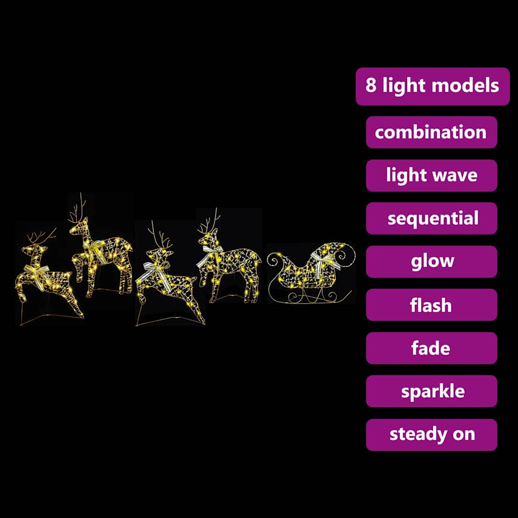 LED Reinsdyr med 40 LED 5 pcs Gull PET