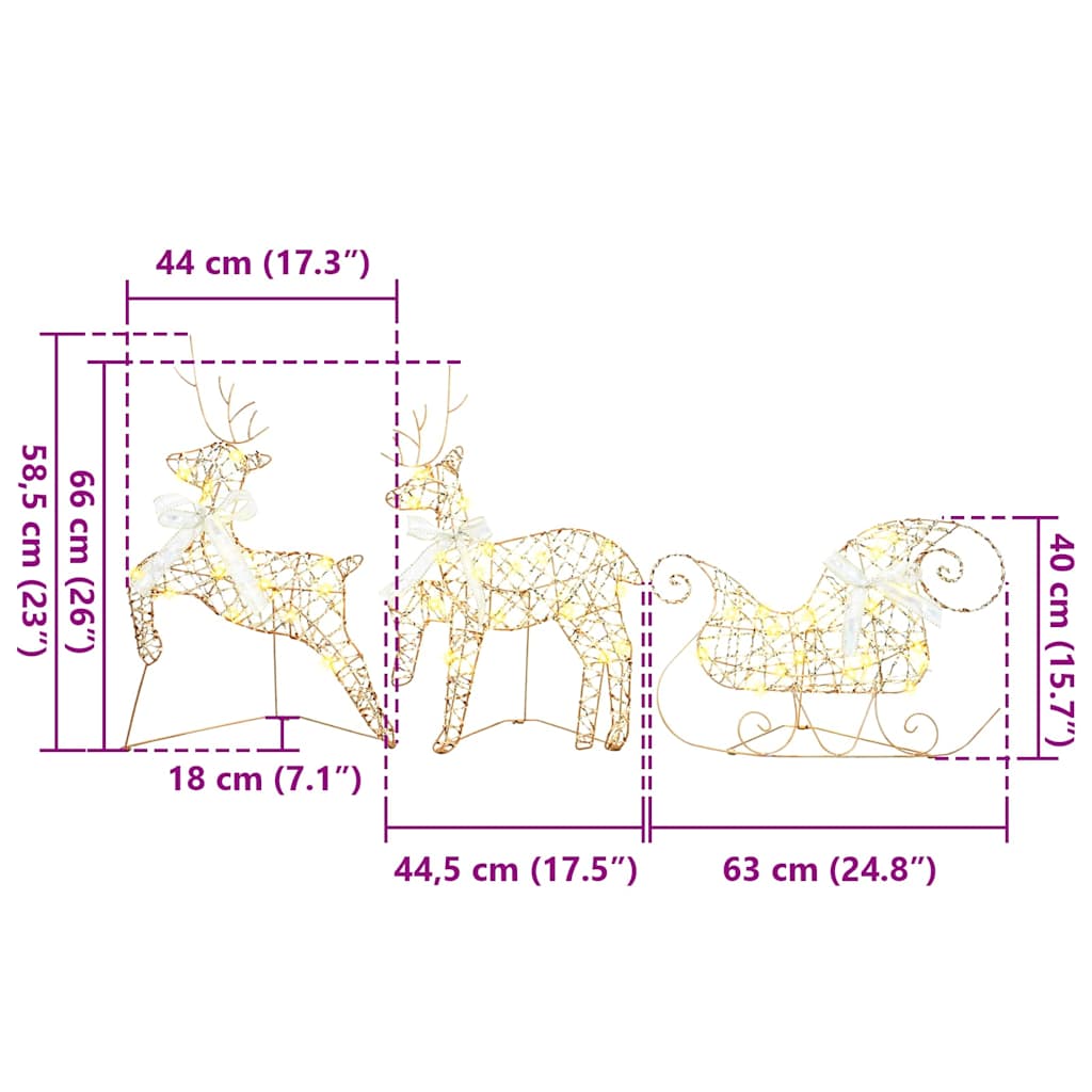 LED Reinsdyr med 40 LED 7 pcs Gull PET