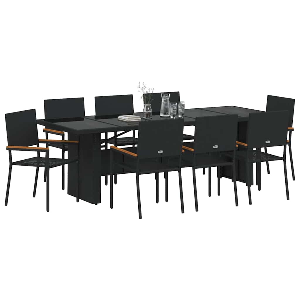 Hage Spisegruppe 9 pcs Svart Poly rattan