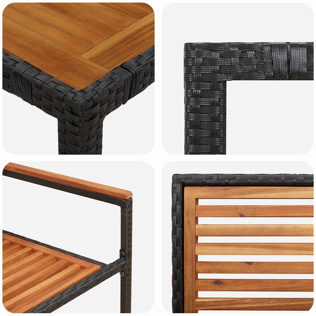 3 Delers Hage Spisegruppe Svart Poly Rattan Akacia