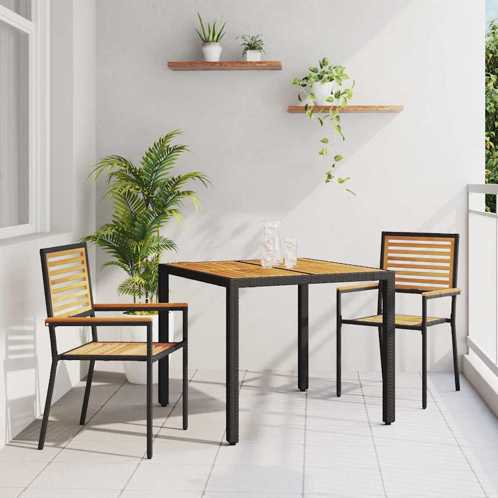 3 Delers Hage Spisegruppe Svart Poly Rattan Akacia