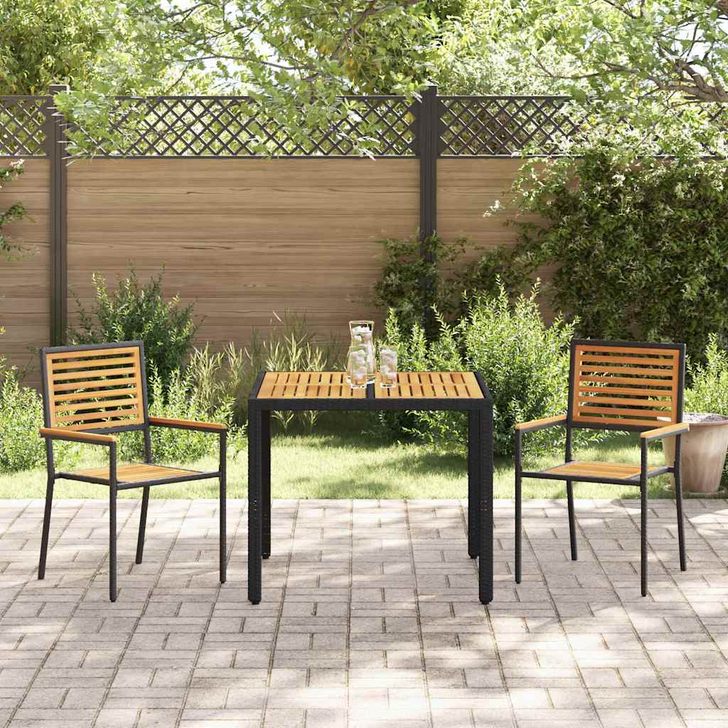 3 Delers Hage Spisegruppe Svart Poly Rattan Akacia