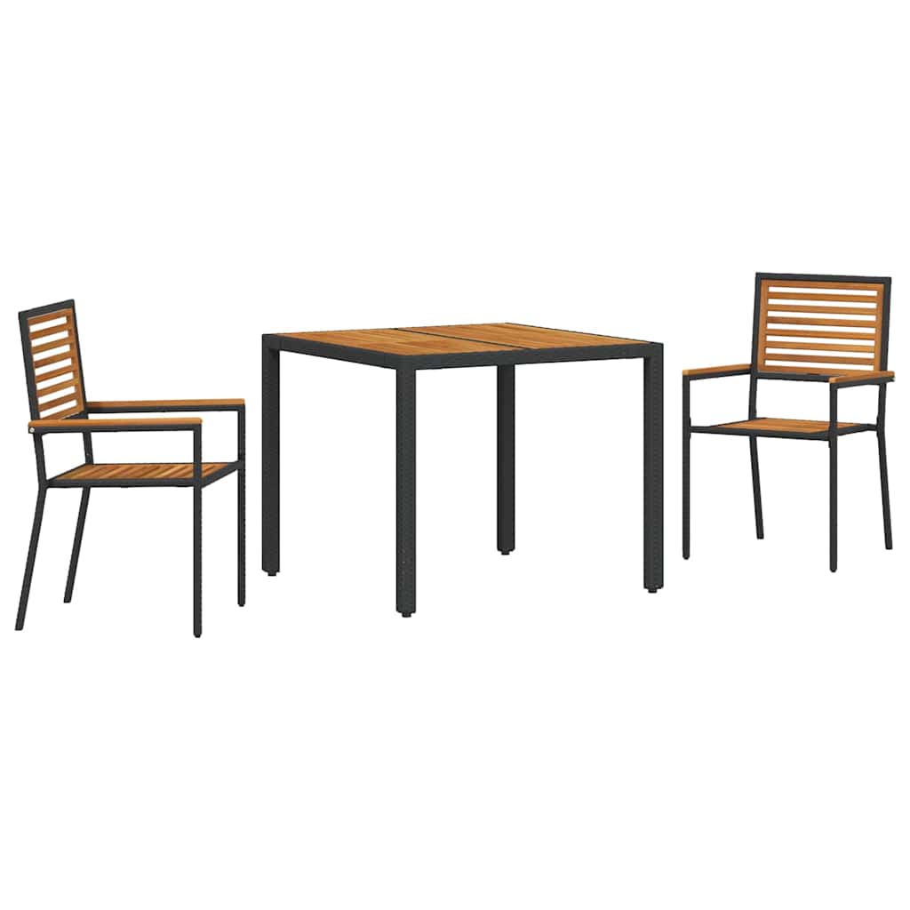 3 Delers Hage Spisegruppe Svart Poly Rattan Akacia