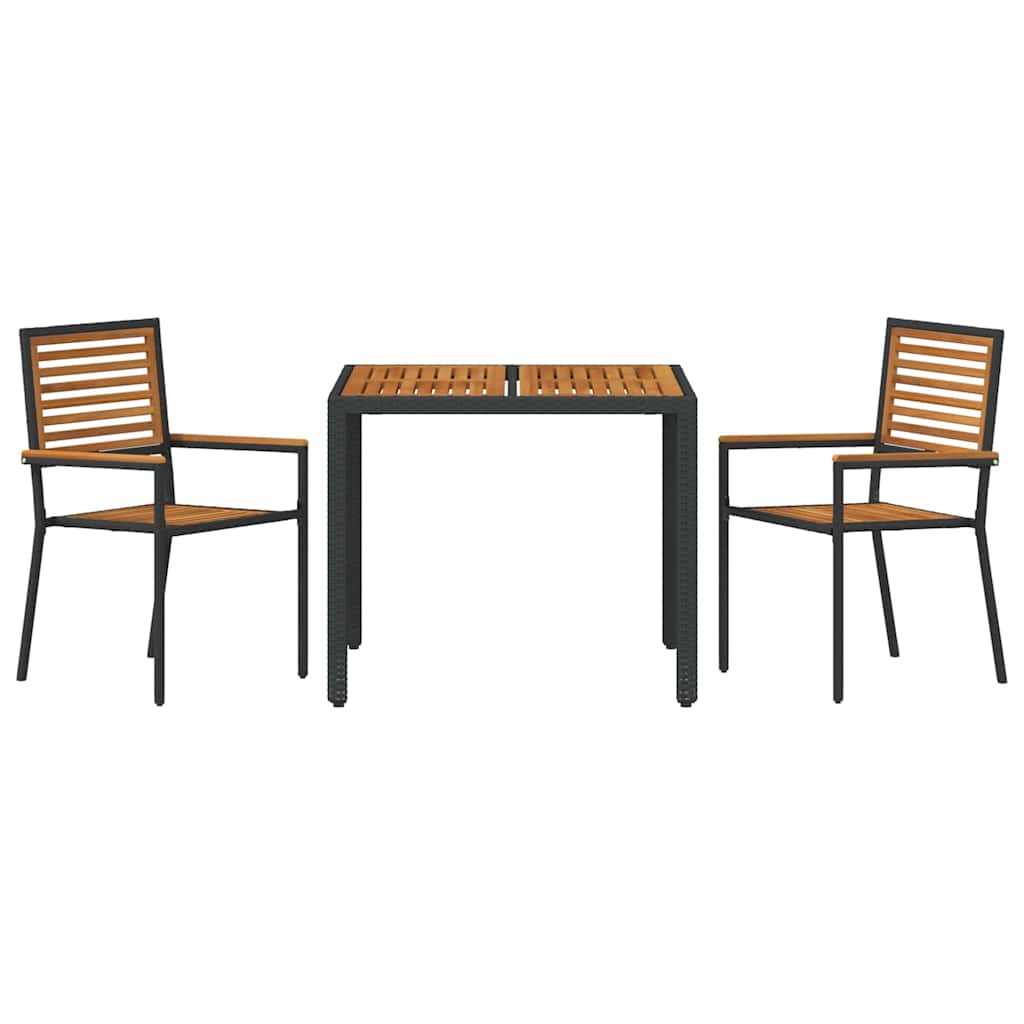 3 Delers Hage Spisegruppe Svart Poly Rattan Akacia