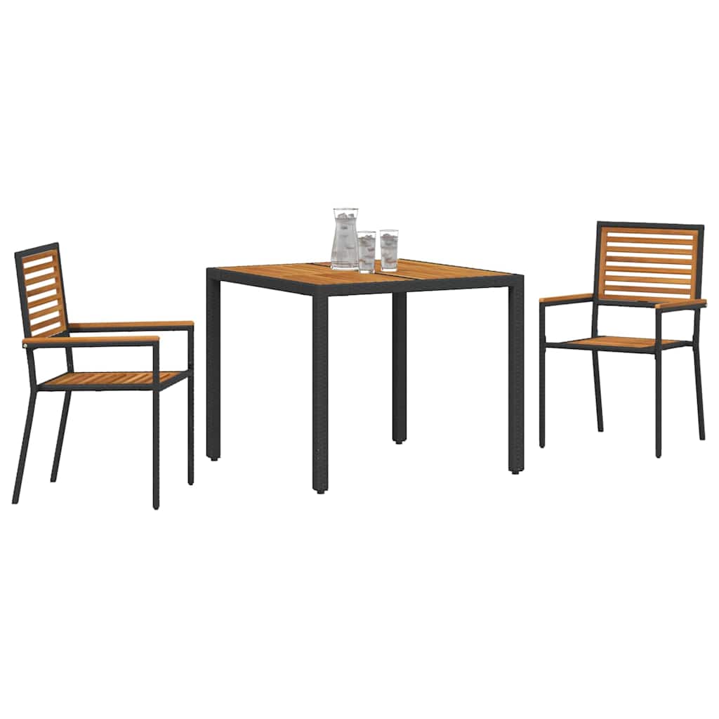 3 Delers Hage Spisegruppe Svart Poly Rattan Akacia