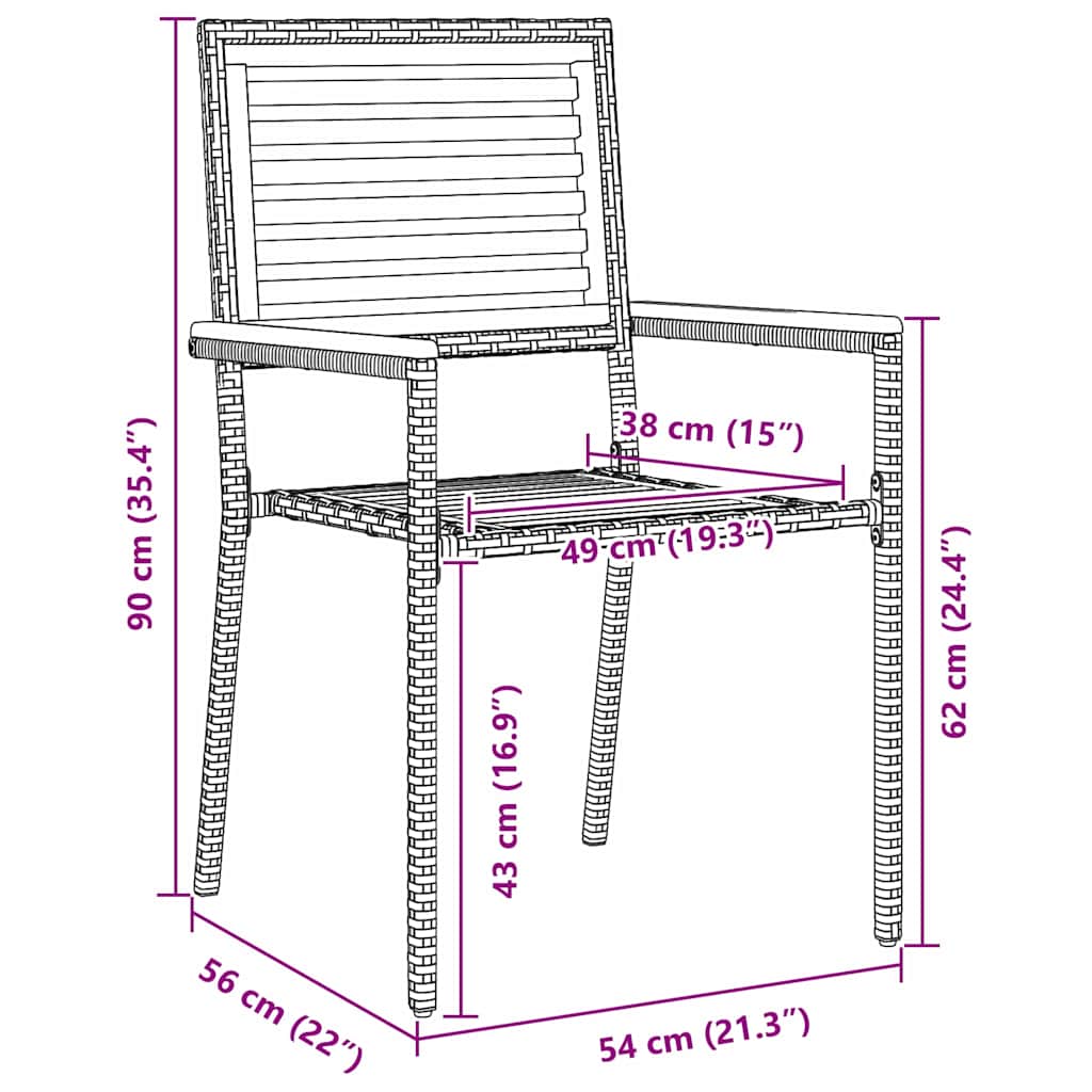 3 Delers Hage Spisegruppe Svart Poly Rattan Akacia