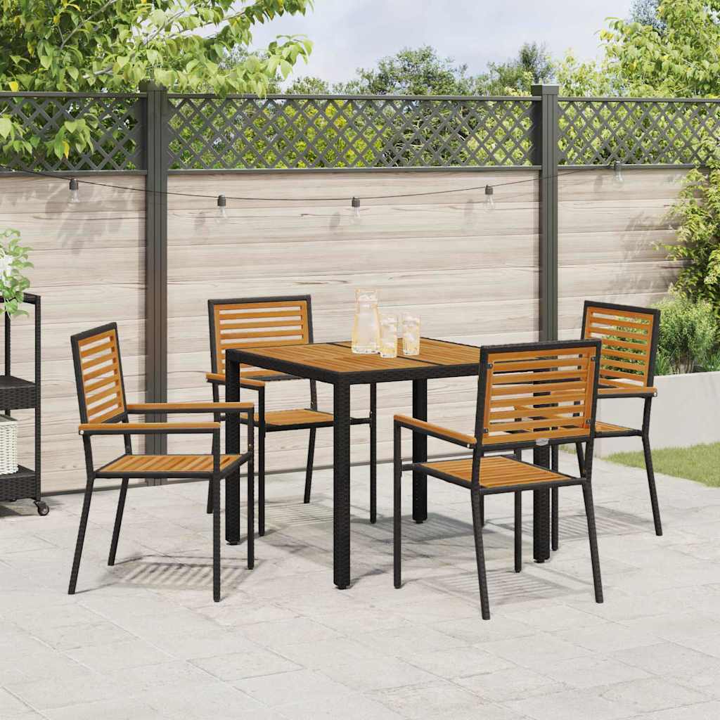 5-delt hagespisesett svart poly rattan akasie