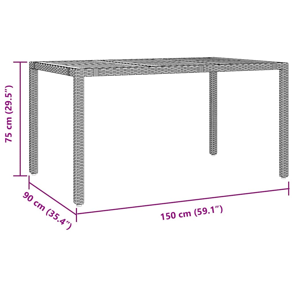 7 Delt Hage Spisegruppe Svart Poly Rattan Akacia