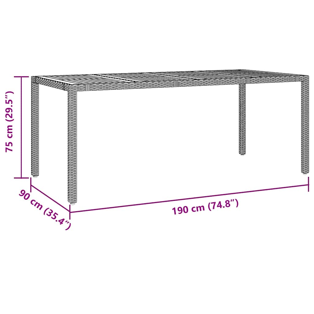 7 Delt Hage Spisebordsett Svart Poly Rattan Akasie