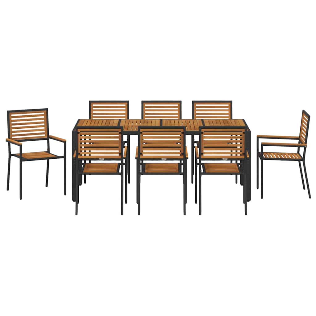 hage spisegruppe med 9 deler Sort Poly Rattan Akasia