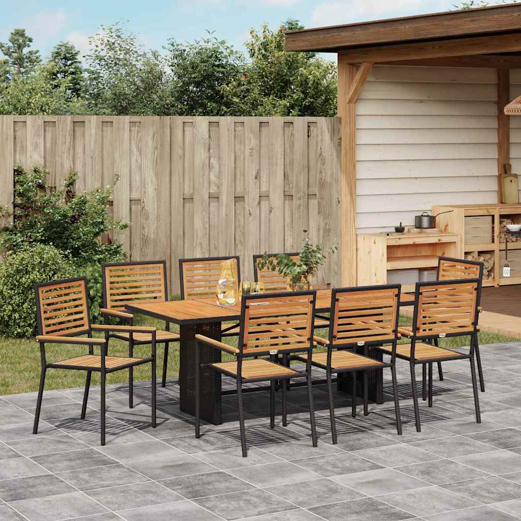 Hage Spisegruppe 9 pcs Svart og Brun 190 x 80 x 75 cm