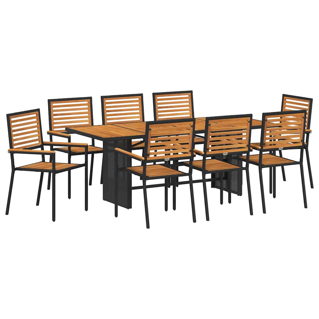 Hage Spisegruppe 9 pcs Svart og Brun 190 x 80 x 75 cm