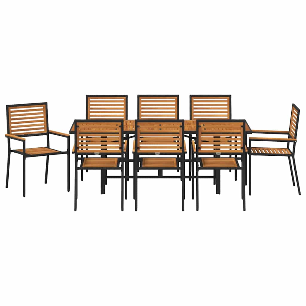 Hage Spisegruppe 9 pcs Svart og Brun 190 x 80 x 75 cm