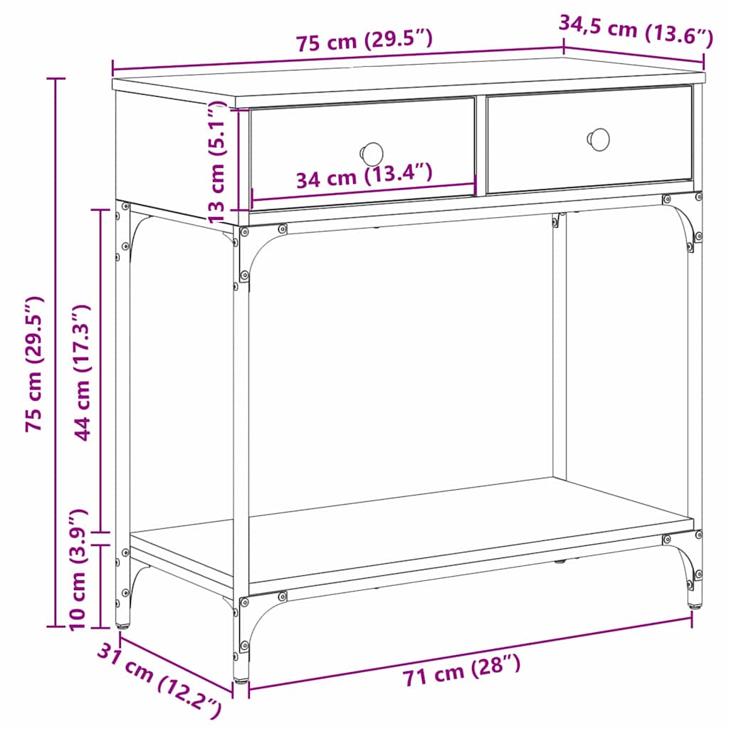 Konsollbord Gammelt Tre 75x34.5x75 cm Konstruert Tre