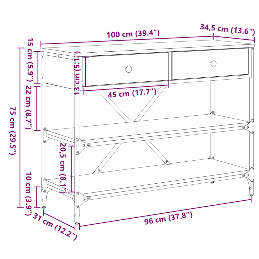 konsollbord gammelt tre 100x34.5x75 cm konstruert tre