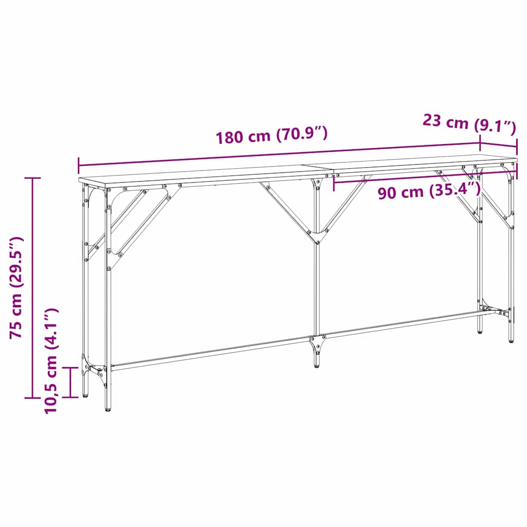 Konsollbord Svart Eik 180x23x75 cm Ingeniørtre