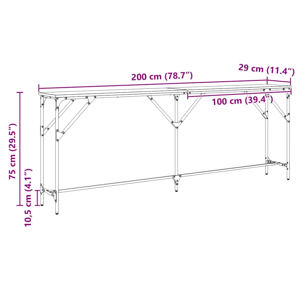 Konsollbord Gammelt Tre 200x29x75 cm Konstruksjonsbord
