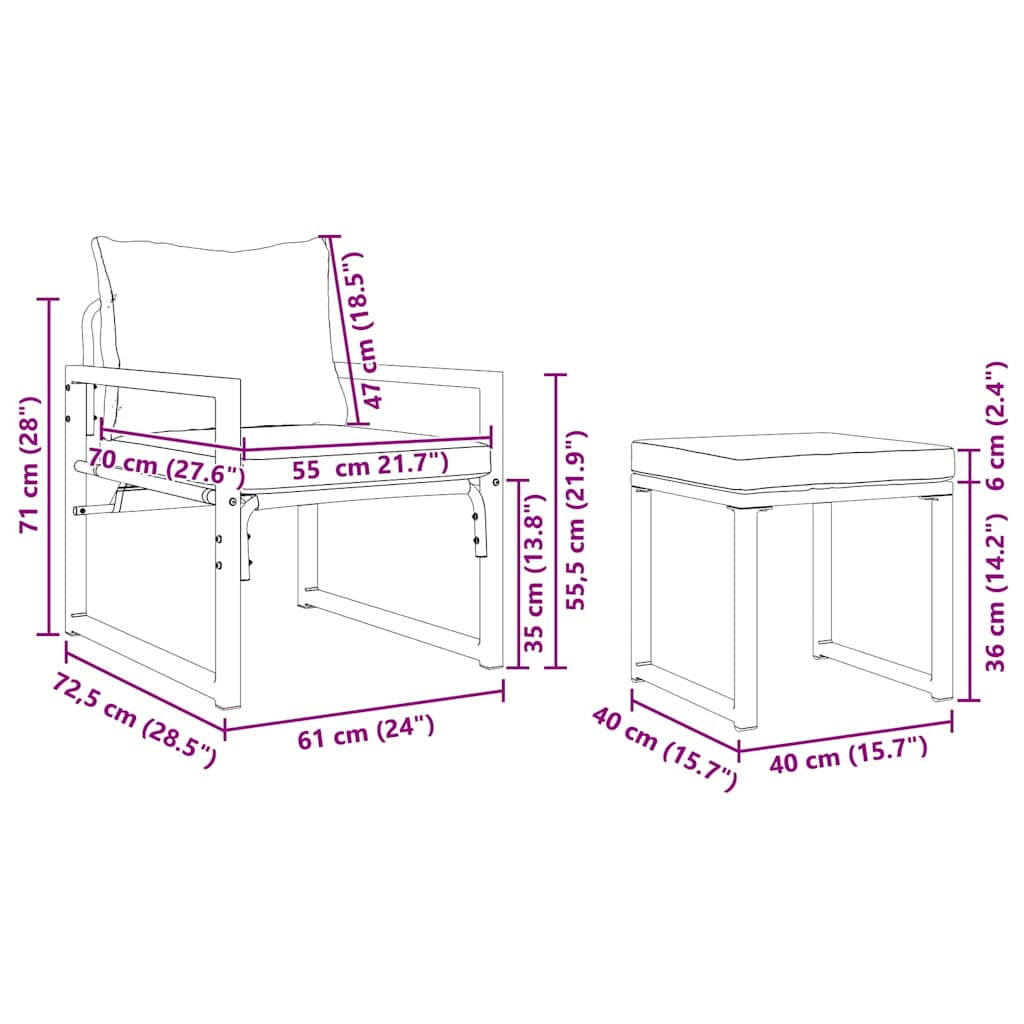 Hagesofa Set 4 pcs Svart 61 x 72.5 x 71 cm Stål