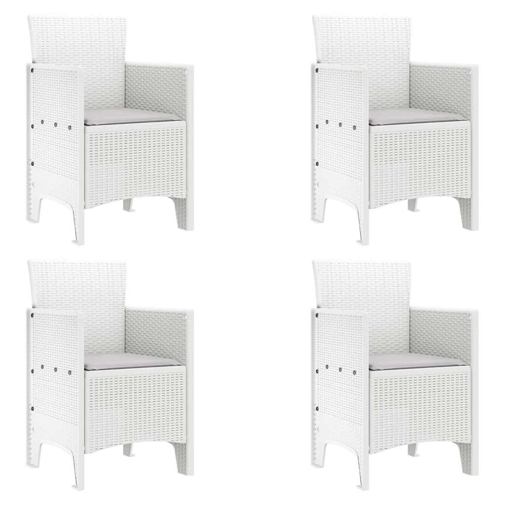 Hagemøbler med puter 4 pcs Hvit 53 x 49 x 85 cm Plast