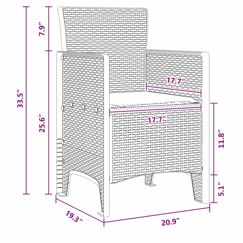 Hagemøbler med puter 4 pcs Hvit 53 x 49 x 85 cm Plast